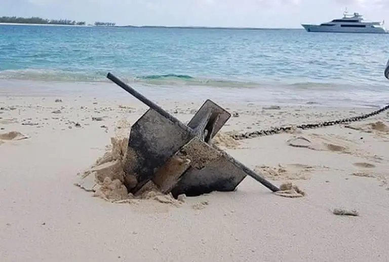 Pontoon boat anchor on beach
