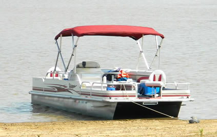 Anchored pontoon boat