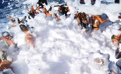 foam party on pontoon boat